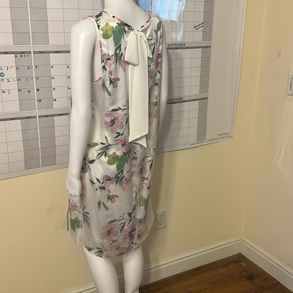 Spense Sleeveless Embroidered Overlay Bow Tie Spring Floral Sheath Dress Size M - Picture 8 of 13